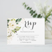 White Rose Gold Floral Wedding RSVP Reply Kaart (Staand voorkant)