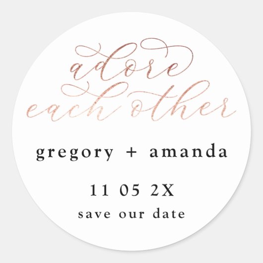 White Rose Gold Foil Elegant Calligraphy Lettering Ronde Sticker (Voorkant)