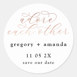 White Rose Gold Foil Elegant Calligraphy Lettering Ronde Sticker