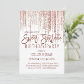 White Rose Gold Glitter Fringe Curtain Sweet 16 Kaart (Staand voorkant)