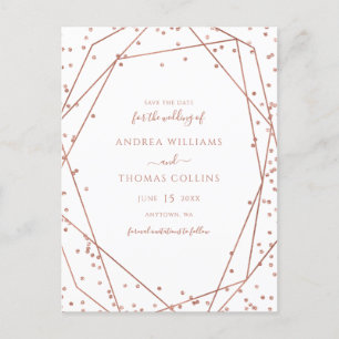 White Rose Gold Glitter Geometric Save the Date Aankondigingskaart