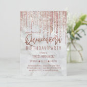 White Rose Gold Glitter Pearl Marble Quinceañera Kaart (Staand voorkant)