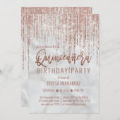 White Rose Gold Glitter Pearl Marble Quinceañera Kaart (Voorkant / Achterkant)
