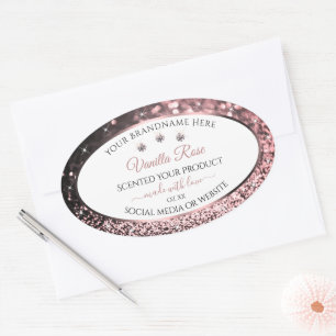 White Rose Gold Glitter Product Labels Rhinestones