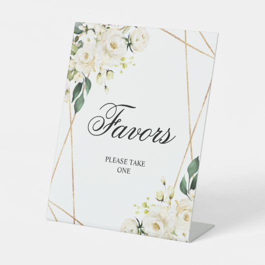 White Rose & Gold Lijst Shower Favors Sign Reclamebord Met Voetstuk (Voorkant)