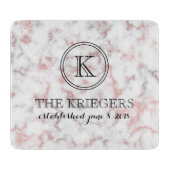 White Rose Gold Marble Monogram Weddenschap Snijplank (Voorkant)