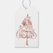 White Rose Gold Merry Christmas Tree Cadeaulabel (Voorkant)