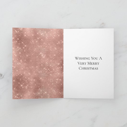 White Rose Gold Merry Christmas Tree Kaart (Binnen)