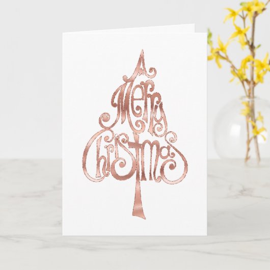 White Rose Gold Merry Christmas Tree Kaart (Gele Bloem)