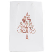 White Rose Gold Merry Christmas Tree Medium Cadeauzakje (Voorkant)