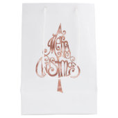 White Rose Gold Merry Christmas Tree Medium Cadeauzakje (Achterkant)