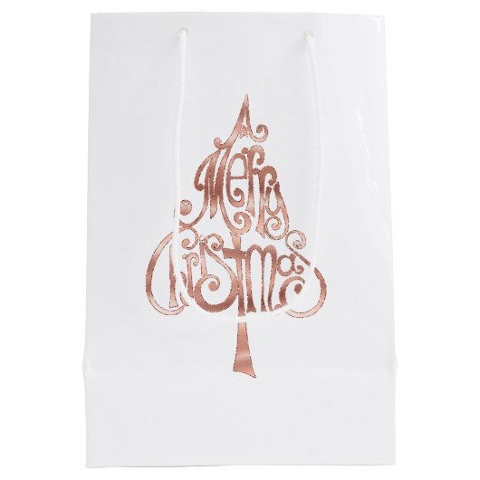 White Rose Gold Merry Christmas Tree Medium Cadeauzakje (Achterkant)