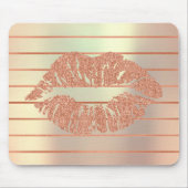White Rose Gold Metallic Copper Stripes Lips Kiss Muismat (Voorkant)