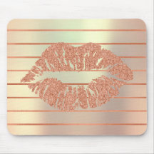 White Rose Gold Metallic Copper Stripes Lips Kiss