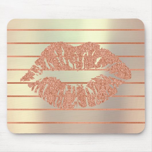 White Rose Gold Metallic Copper Stripes Lips Kiss Muismat (Voorkant)