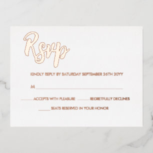 White Rose Gold Modern Script Calligraphy RSVP Folie Uitnodiging Briefkaart