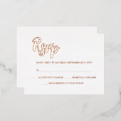 White Rose Gold Modern Script Calligraphy RSVP Folie Uitnodiging Briefkaart (Voorkant / Achterkant)