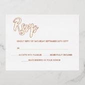 White Rose Gold Modern Script Calligraphy RSVP Folie Uitnodiging Briefkaart (Voorkant)