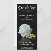 White Rose Gold Rings Elegant Save the Date Script (Voorkant)