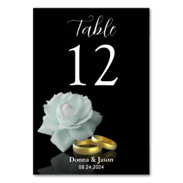 White Rose Gold Rings Elegant Wedding Black Script Kaart