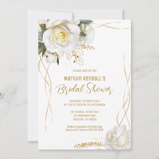 White Rose Gold Romantic Floral Kaart (Voorkant)