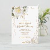 White Rose Gold Romantic Floral Kaart (Staand voorkant)