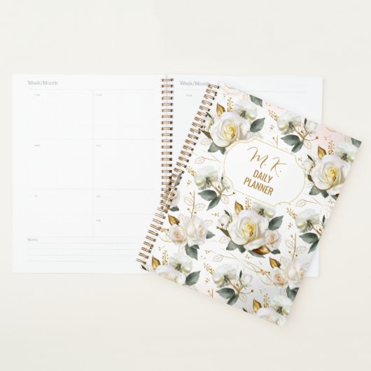 White Rose Gold Romantic Floral Planner (Display)