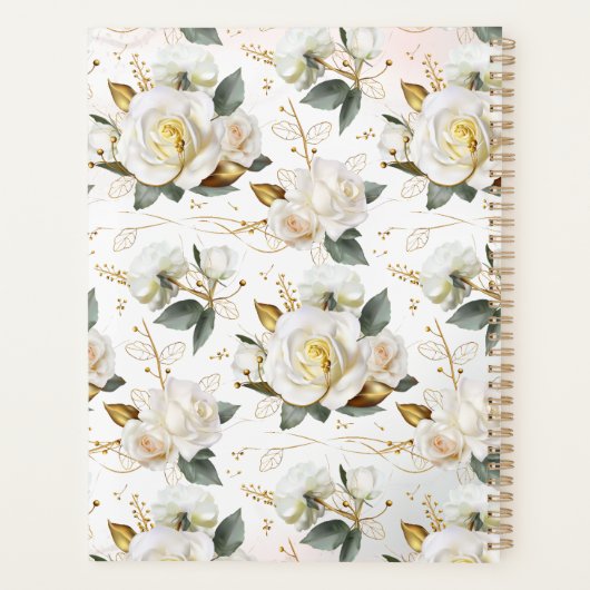 White Rose Gold Romantic Floral Planner (Achterkant)