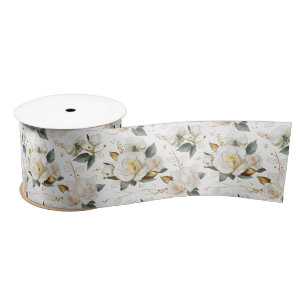 White Rose Gold Romantic Floral Satijnen Lint