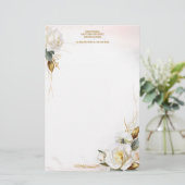 White Rose Gold Romantic Floral Stationery Briefpapier (Staand voorkant)