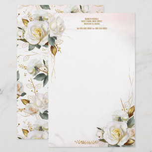 White Rose Gold Romantic Floral Stationery Briefpapier