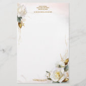 White Rose Gold Romantic Floral Stationery Briefpapier (Voorkant)