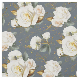 White Rose Gold Romantic Floral Stof