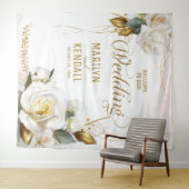 White Rose Gold Romantic Floral Wedding Backdrop Wandkleed (In Situ (horizontaal))