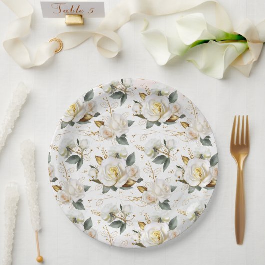White Rose Gold Romantic Floral Wedding Papieren Bordje (Huwelijk)