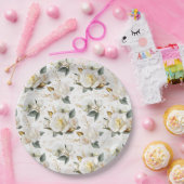 White Rose Gold Romantic Floral Wedding Papieren Bordje (Feest)