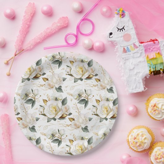 White Rose Gold Romantic Floral Wedding Papieren Bordje (Feest)