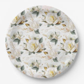 White Rose Gold Romantic Floral Wedding Papieren Bordje (Voorkant)