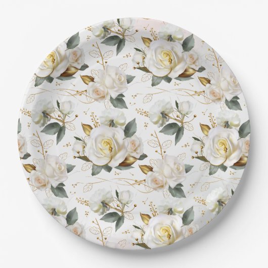 White Rose Gold Romantic Floral Wedding Papieren Bordje (Voorkant)