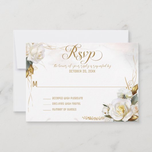 White Rose Gold Romantic Floral Wedding RSVP Kaart (Voorkant)