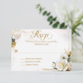 White Rose Gold Romantic Floral Wedding RSVP Kaart (Staand voorkant)
