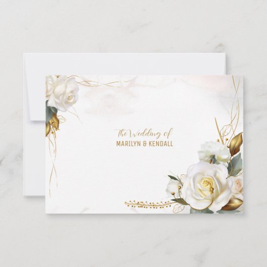 White Rose Gold Romantic Floral Wedding RSVP Kaart (Achterkant)