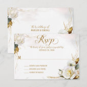 White Rose Gold Romantic Floral Wedding RSVP Kaart (Voorkant / Achterkant)