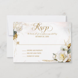 White Rose Gold Romantic Floral Wedding RSVP Kaart