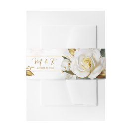 White Rose Gold Romantic Floral Wedding Uitnodigingen Wikkel