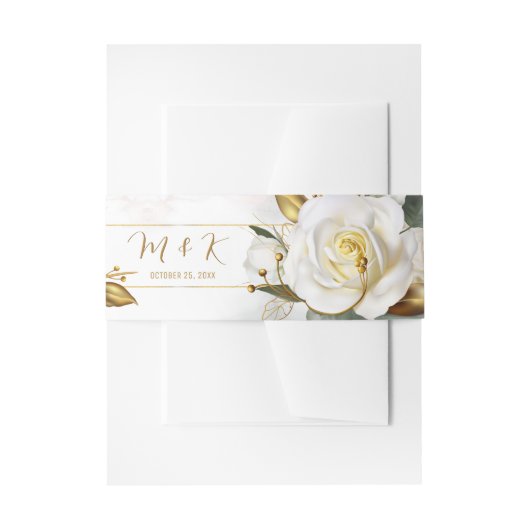 White Rose Gold Romantic Floral Wedding Uitnodigingen Wikkel (Voorkant Voorbeeld)
