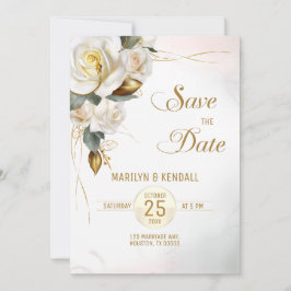 White Rose Gold Romantische Bloemen Save the Date Kaart
