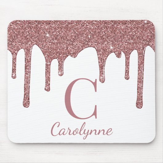 White Rose Gold Sparkle Glitter Drivers Monogram Muismat (Voorkant)