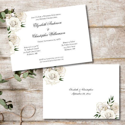 White Rose Gold Trim Elegante bruiloft repetitie Kaart