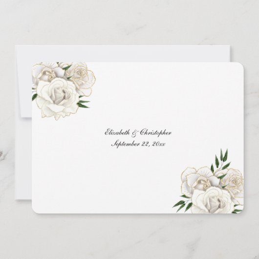 White Rose Gold Trim Elegante bruiloft repetitie Kaart (Achterkant)
